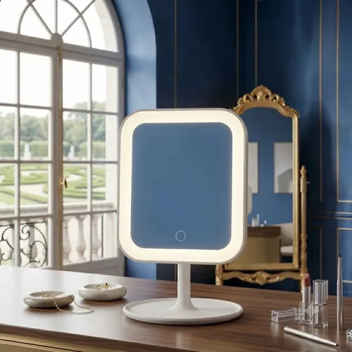 Espejo Rectangular Con Luz Touch Blanco Led Usb Maquillaje