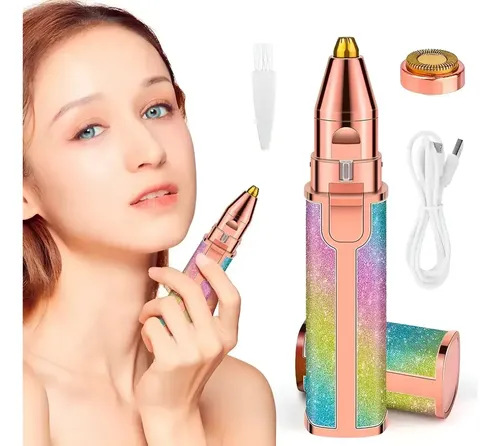Depilador Removedor Cejas/vello 2 En 1 Usb Mujer Arcoíris Recargable Portátil Precisión Facial Indoloro Compacto Diseño Elegante