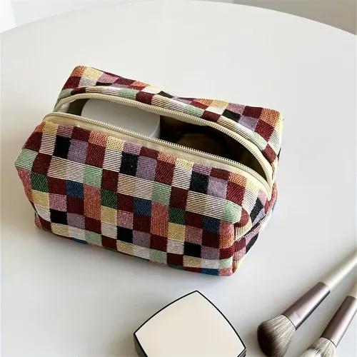 Bolsa De Maquillaje Con Cremallera A Cuadros De Tejido Grues Colored Plaid Pillow Bag Plaid / Checkered