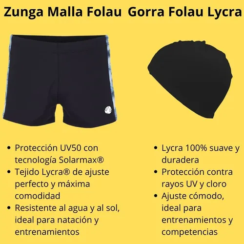 Kit Natacion Zunga Malla Hombre Folau Playa Uv50 Gorro Lycra