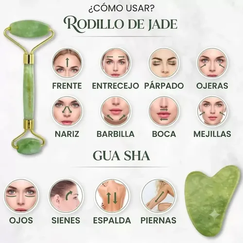 Masajeador Gua Sha Y Roller Facial Jade Premium