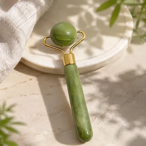 Rodillo De Jade Verde Masajeador Facial Y Cuello