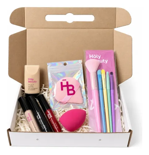 Box Regalo Maquillaje Glam Con Brochas Gloss Y Máscara