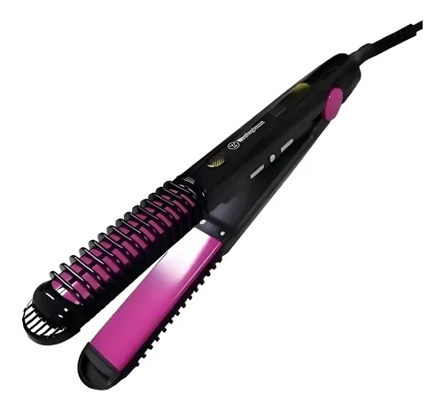 Planchita De Pelo 2en1 Rizador Regulador Temperatura Digital Color Negro