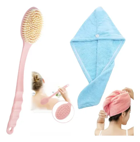 Renkai Gorro Toalla Microfibra Super Absorbente + Cepillo Largo Exfoliante