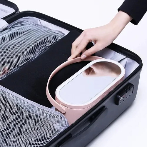 Portacosmetico Organizador De Maquillaje Con Espejo Led Rosa