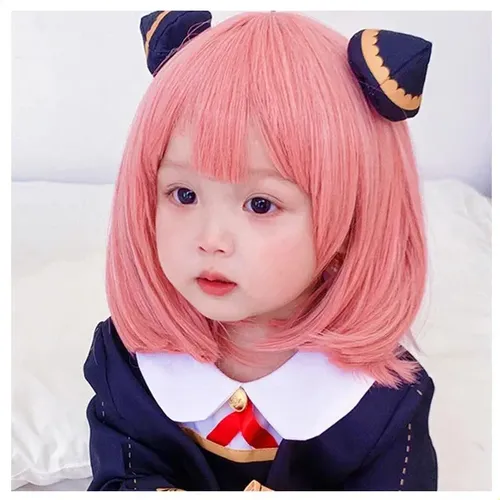 Peluca Rosa Para Niñas, Pelo Corto Y Liso, Accesorios Para F