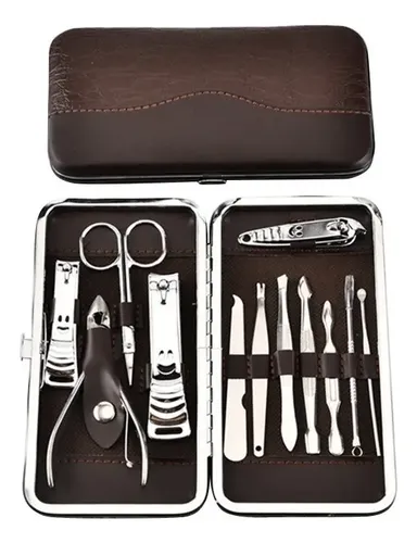 Set Manicura Pedicura 12 Piezas De Acero Inoxidable En Estuc