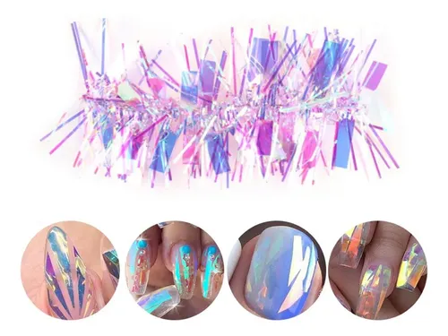 Adhesivos De Uñas Holográficos Iridiscentes Arcoíris Rosa Cl