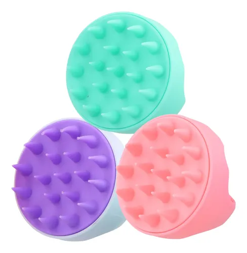 3 Pzs Cepillo De Masaje De Silicona Para Cuero Cabelludo Rosa Verde Gris Morado