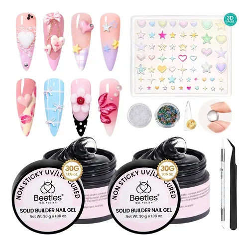 Kit Gel Uñas Transparente 3d Moldes Y Pincel Diy