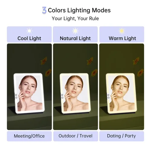 Espejo De Maquillaje Funtouch Portátil Con Luz 10×7.5 Negro