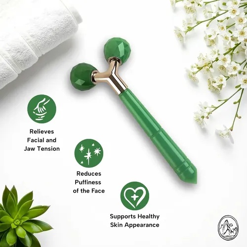 Rodillo Facial Jade Verde Masajeador Para Rostro Y Cuello