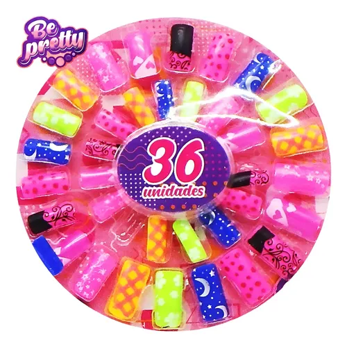Kit De Uñas Postiza X 36 Para Niñas Infantil Mundo Cla D3287