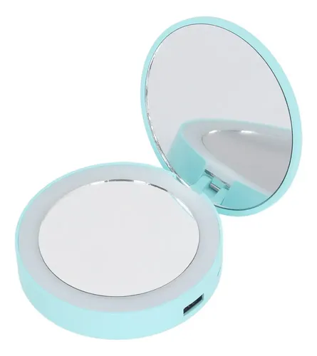 ` Espejo De Maquillaje De Viaje Con Luz Led, Redondo Y &um