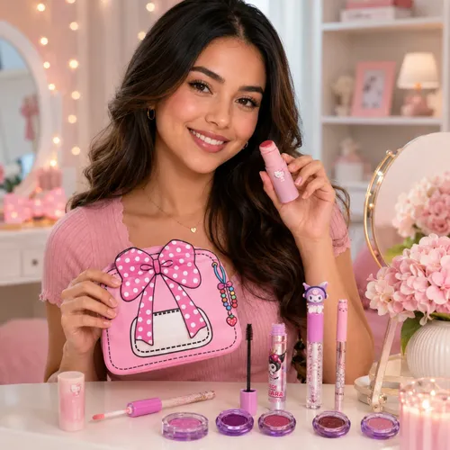 Set Maquillaje Kawaii Bolsita Rubor Gloss Máscara Delineador