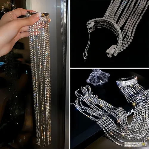 A Pinza De Pelo Brillante Para Mujer Con Flecos Largos Y .