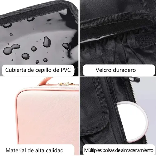 Maletin Neceser Valijita Porta Cosmetico Organizador De Maquillaje Rosa Con Divisiones Ajustables Estuche Portátil Con Cierre, Cosméticos, Perfumes, Brochas Y Viajes Levys Bazar Color Negro