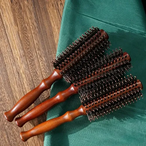 Cepillos Redondos De Madera X2 Recto Y Curvo Marrón