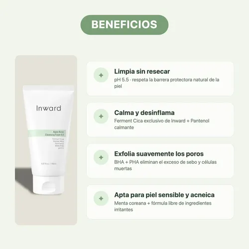 Limpiador Facial Inward Agas Acne Cleansing Foam Espuma Antiacné Ácido Salicílico Cica Fermentada Ph 5.5 150ml Coreano K-beauty Piel Grasa