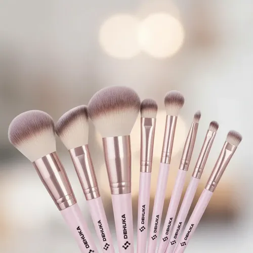 Set X24 Brochas Pinceles Maquillaje Profesional Con Estuche Rosa Dehuka