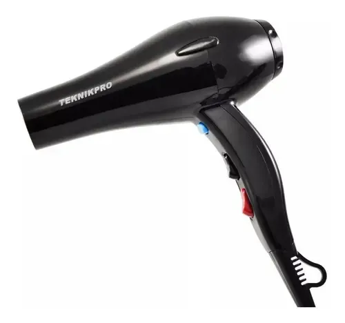 Secador De Pelo Profesional Teknikpro Full 5000 Mas Difusor Color Negro