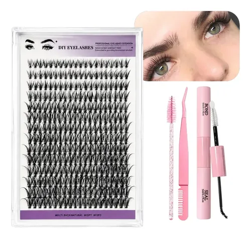 Kit Cluster Pestañas Lashes Mix Extensión Adhesivo Y Pinza