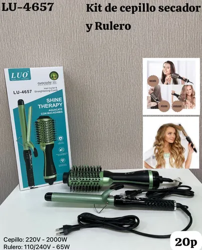 Kit Cepillo Secador Y Rulero Luo Lu-4657 Shine Therapy