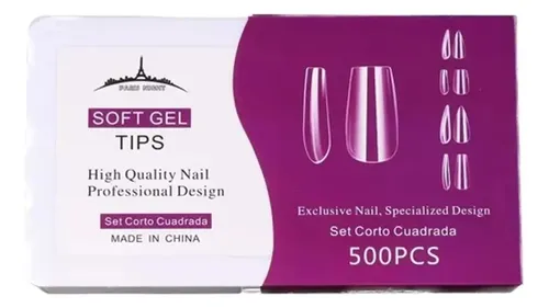 Tips Soft Gel Press On Paris Night Caja X500 Uñas Postizas Color Stiletto Regular