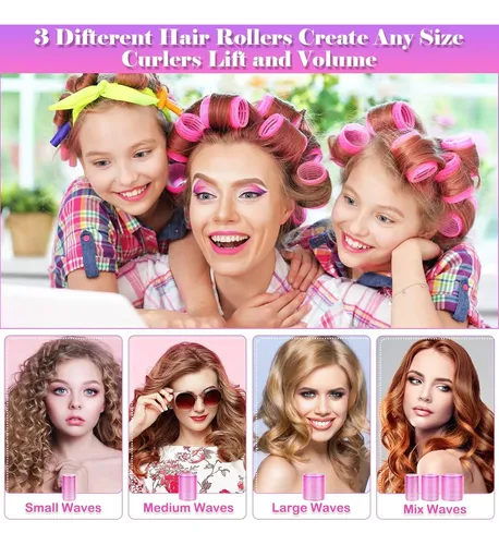 Tubos Para Rizado Cabello 33pcs Sin Calor Rosa03