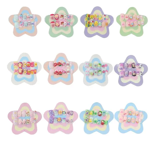 Uñas Postizas Cuadradas P/manos 12pcs C/ Pegamento Mujer