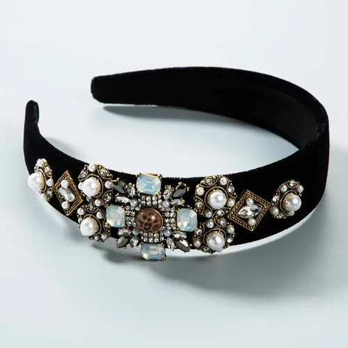 1 Diadema De Pelo Ancho Con Perlas Artificiales Con Diamante