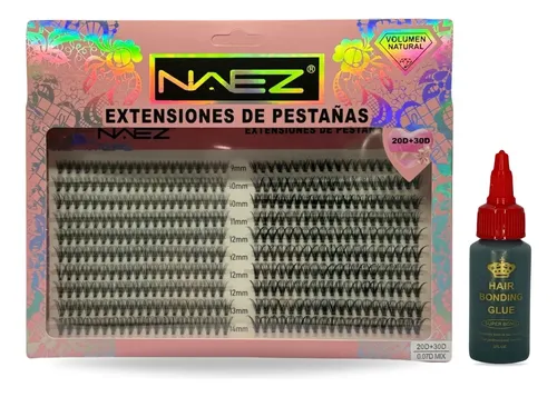Kit Pestañas Postizas Naez 20+30p Adhesivo Latex Corona