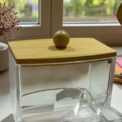 Organizador Cosméticos Maquillaje Acrílico Tapa Bambú 7x8cm