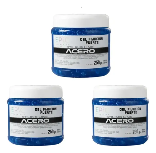 Gel Epic Modelador Acero Azul Fijación Fuerte 250gr X 3