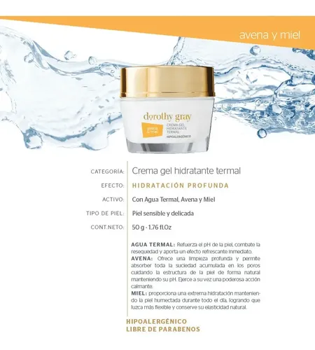 Crema Gel Hidratante Hipoalergenica Dorothy Gray Avena Miel