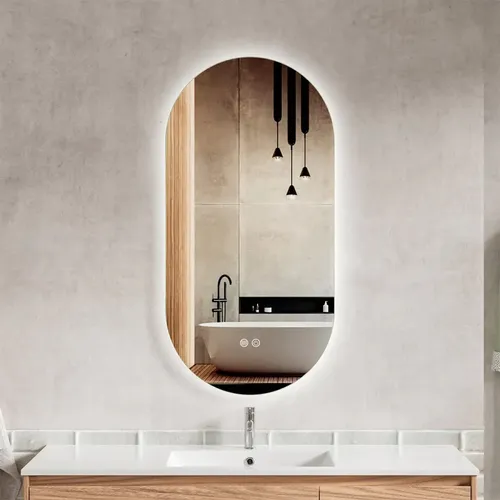 Espejo Luz Led Touch/Táctil Inteligente Baño Premium Desempañante Fría/Cálida/Neutra Ovalado Moderno 50x100cm Regulación de Brillo Borde