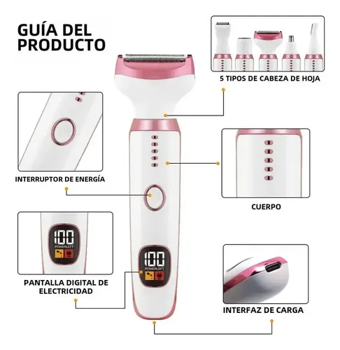 Depiladora Femenina 5 En 1 Visor Recargable Usb Cortadora