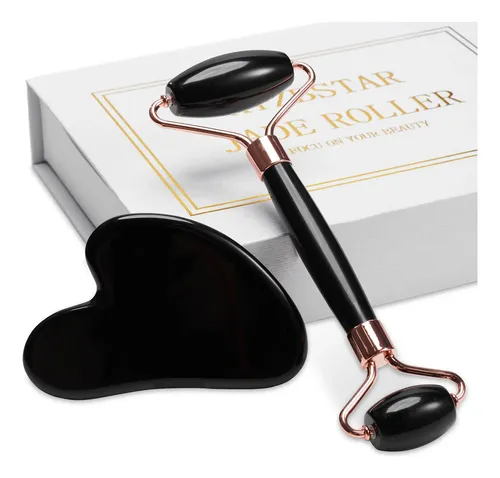 Rodillo Facial Y Gua Sha Xyzbstar Jade Negro