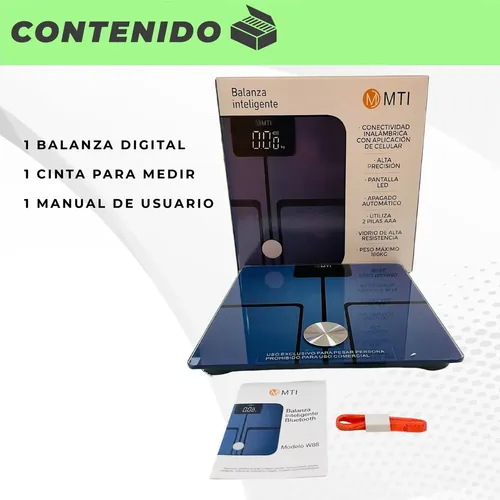 Balanza Digital Baño Mti Bluetooth Personas Corporal 180kg Negro