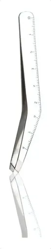 Pinza de Depilar Curva Basicare Acero Inoxidable Con Medidor y Estuche