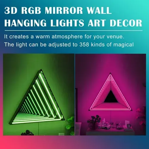 Luz Espejo Infinito Led Triángulo Multicolor 50cm Verde Oscu