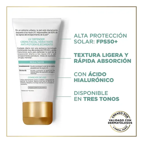 Crema Facial L’Oréal Paris Uv Defender Anti Brillo Fps 50 + X 40g para todo tipo de piel