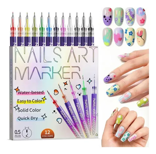 Set 12 Marcadores Para Uñas Colores Secado Rápido