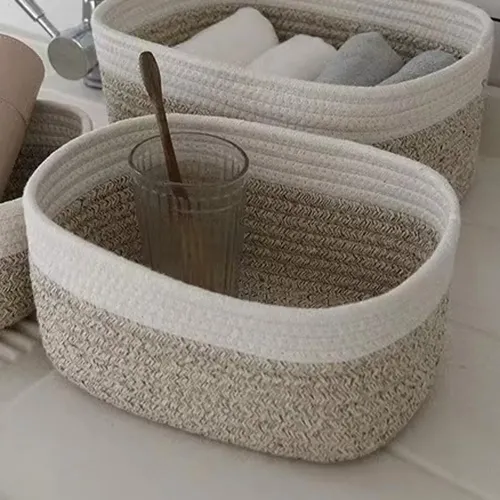 Cesta De Cuerda De Algodón, Cesta Decorativa 30cmx21cmx14cm