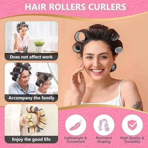 Juego De Rulos De Pelo De 49 Piezas Para Cabello Largo, Medi Negro