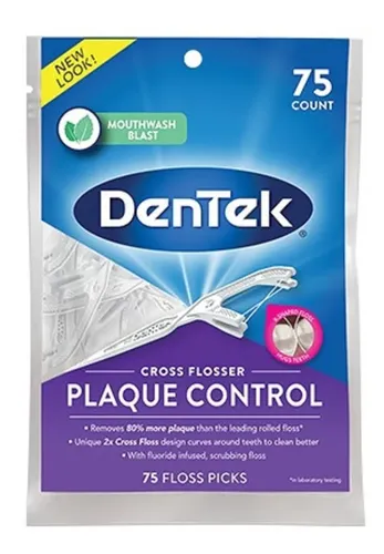 Palillos Hilo Dental Dentek Cross Floss Picks Plaque Control 75u