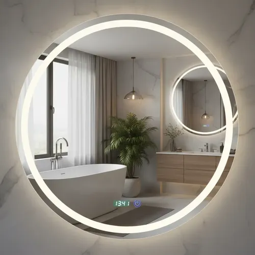 Espejo Led Redondo 60cm Botón Touch Reloj Hora Temperatura