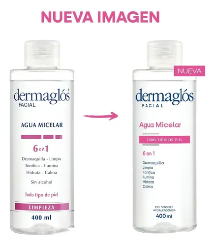 Dermaglos Agua Micelar 6 En 1 Desmaquillante X 400 Ml