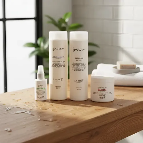 Acondicionador Lumínica Brillo con Avena & Miel que Hidratan y Nutren dejando una luminosidad superior de salón de belleza, producto profesional de 500Mls Lineup